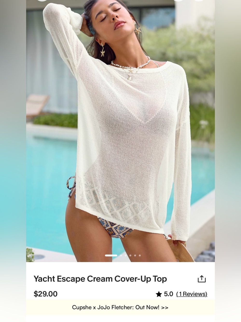 Cupshe Sheer Cream Long-Sleeve Swim Cover-Up Top